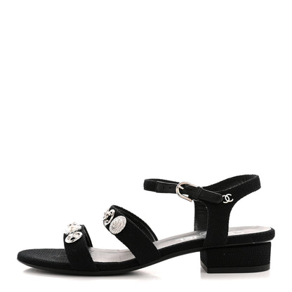 Tweed Medallion Sandals 38 Black