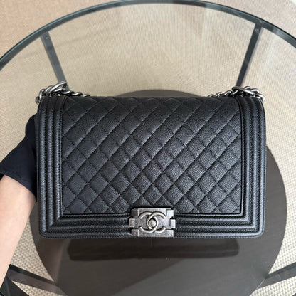 Chanel Boy Medium - Caviar 28CM New Medium Quilted Black Ruthenium Silver Hardware Series 23