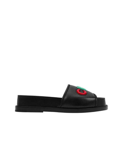 Logo Leather Slippers Black Chanel