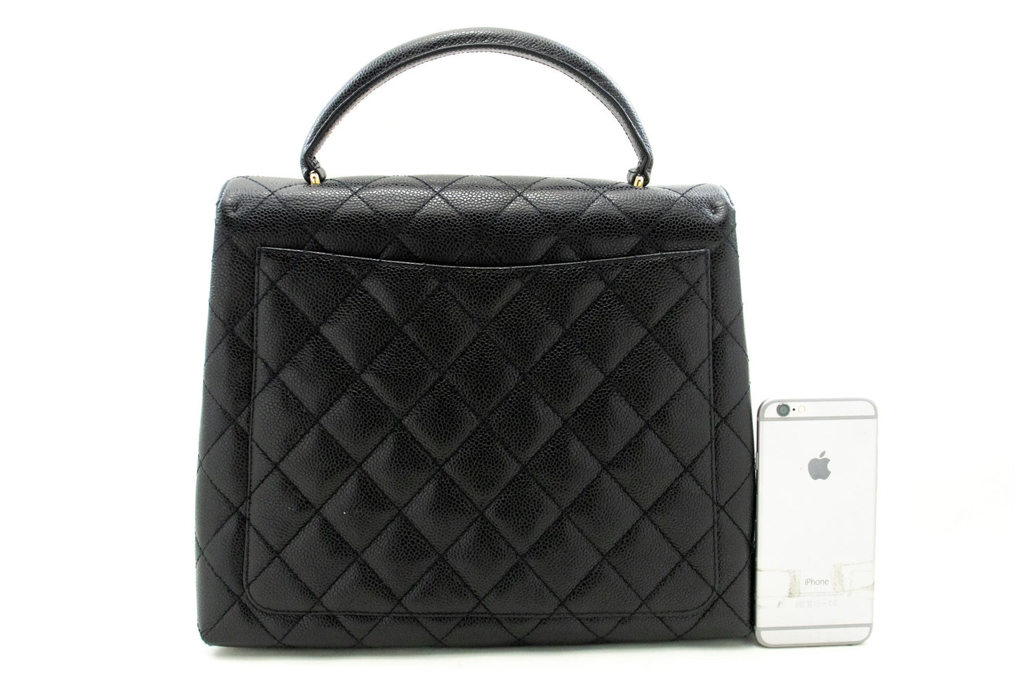 CHANEL Caviar Handbag Top Handle Bag Kelly Black Flap Leather Gold