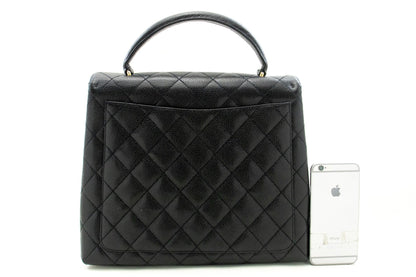 CHANEL Caviar Handbag Top Handle Bag Kelly Black Flap Leather Gold
