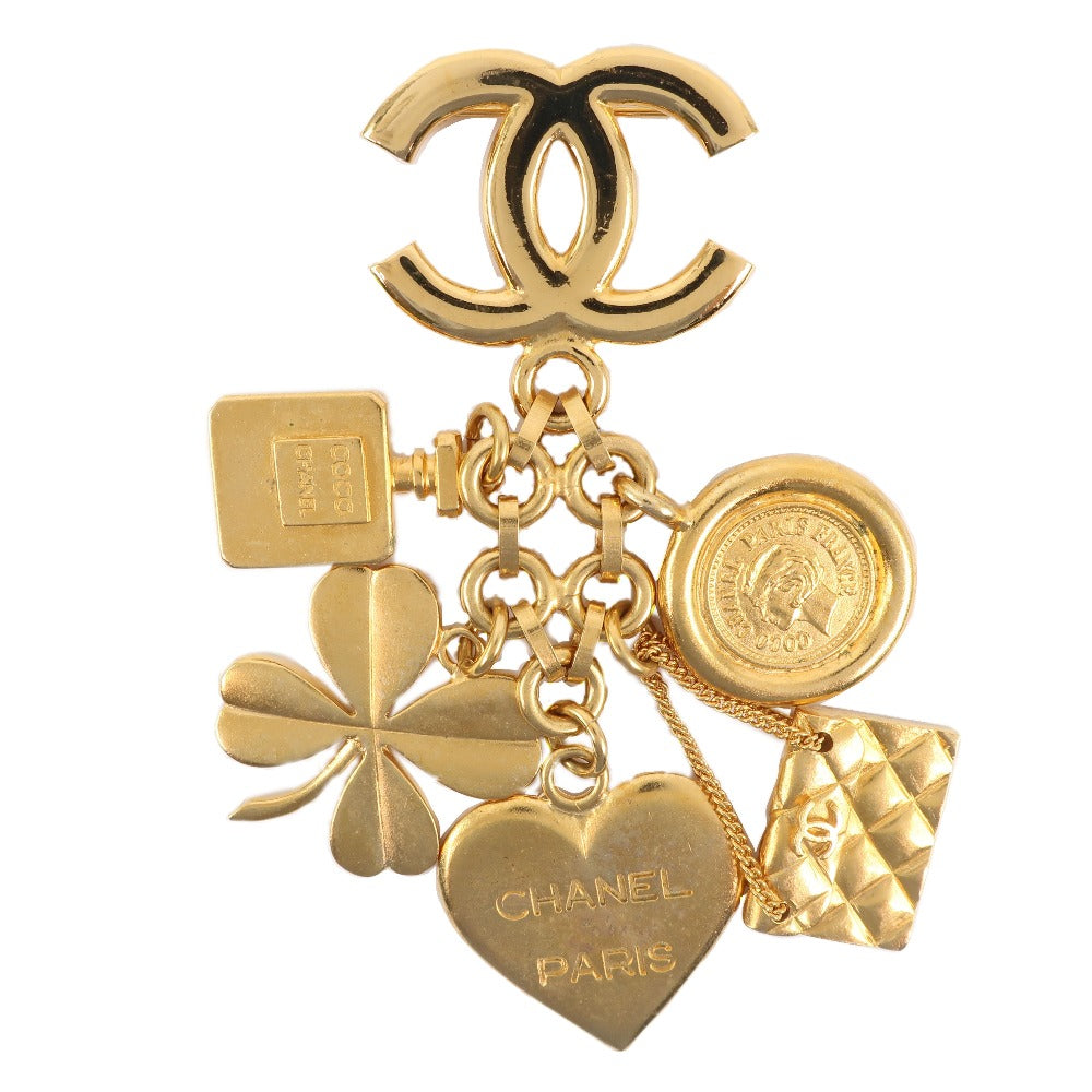 CHANEL Brooch Plated Gold gold Icon vintage Heart Clover Matelasse Women Used