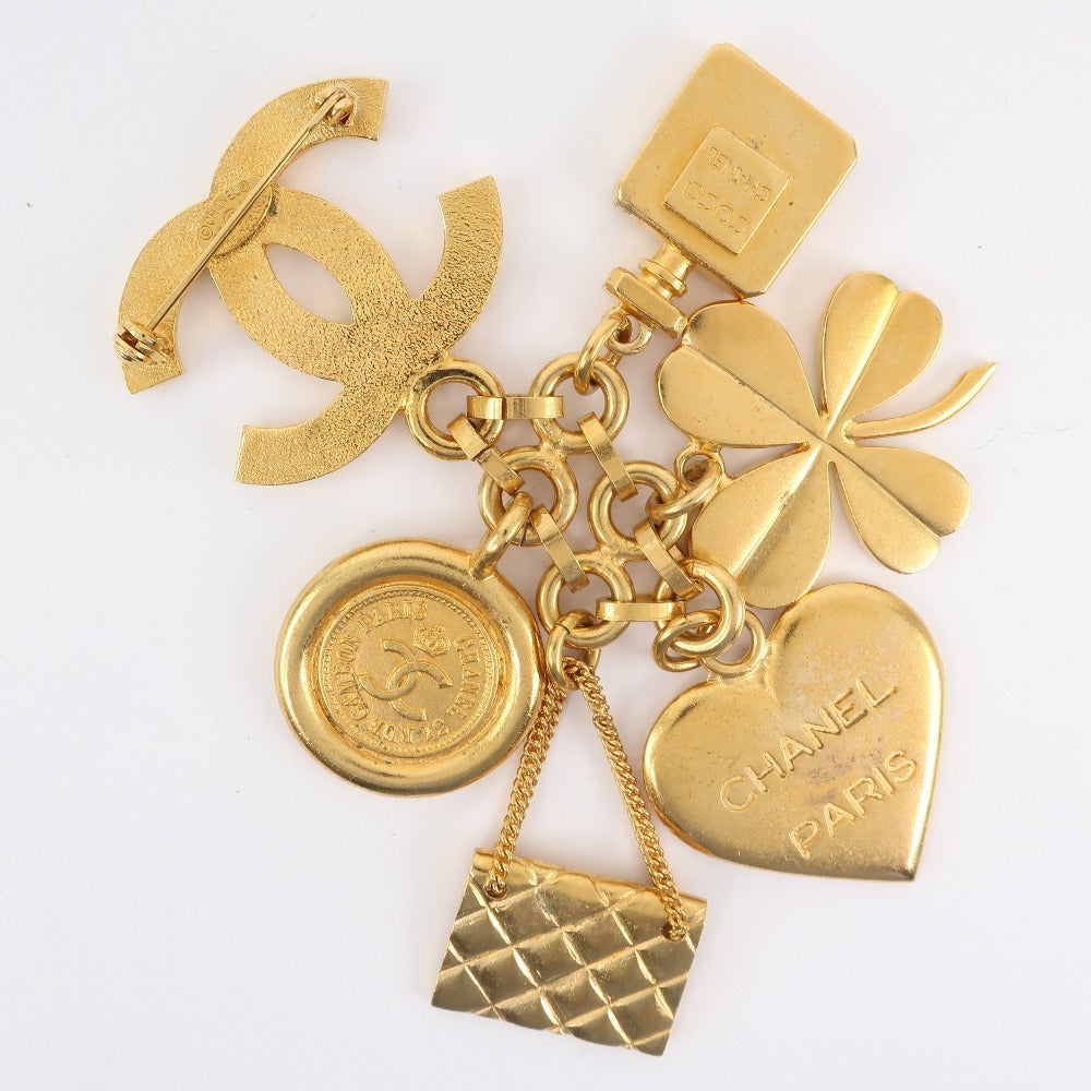 CHANEL Brooch Plated Gold gold Icon vintage Heart Clover Matelasse Women Used