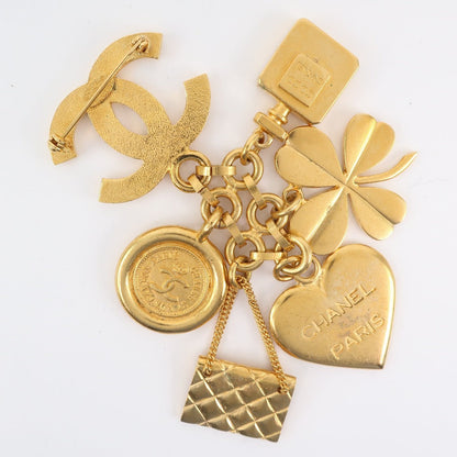 CHANEL Brooch Plated Gold gold Icon vintage Heart Clover Matelasse Women Used