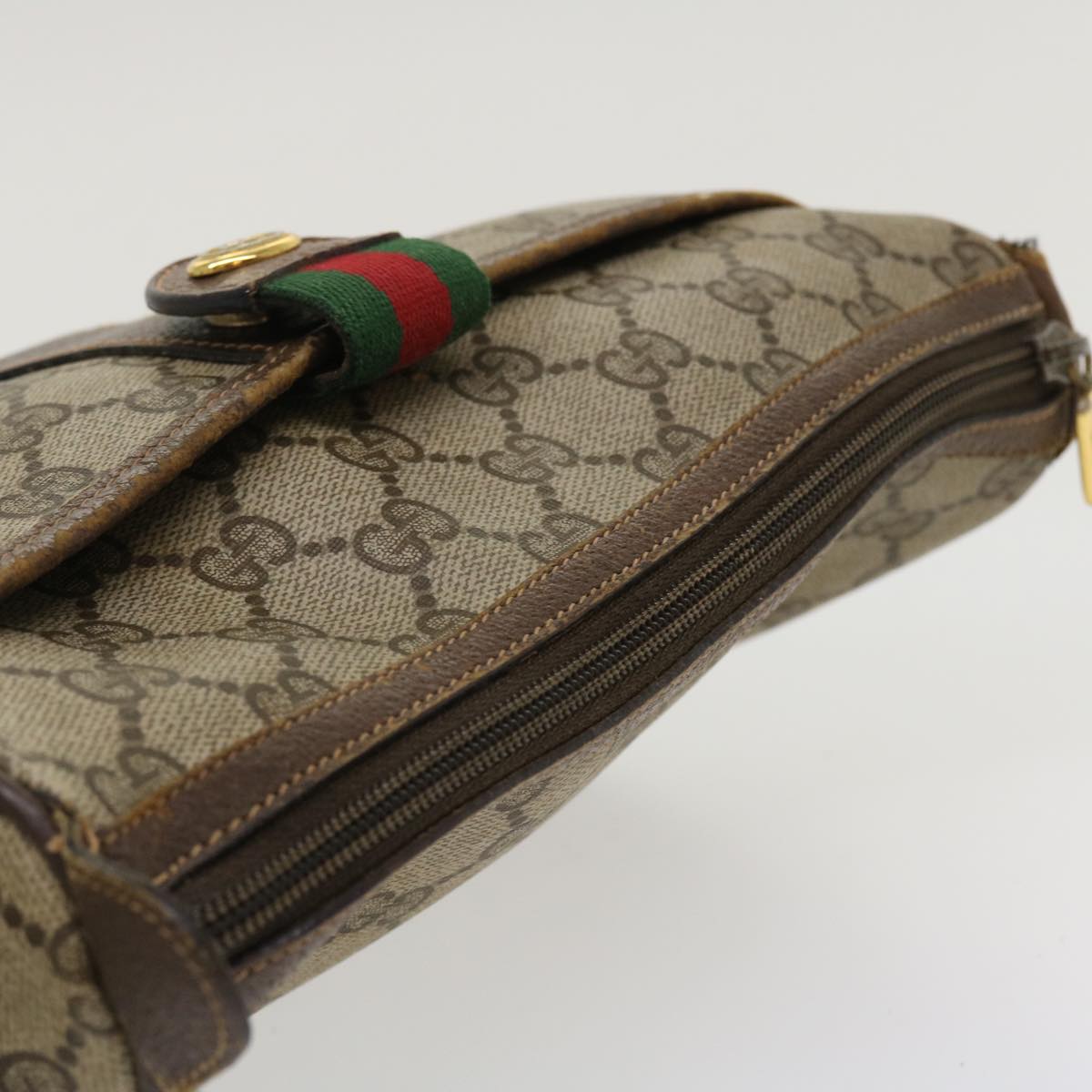 GUCCI Web Sherry Line Shoulder Bag PVC Leather Beige Green Red  36081