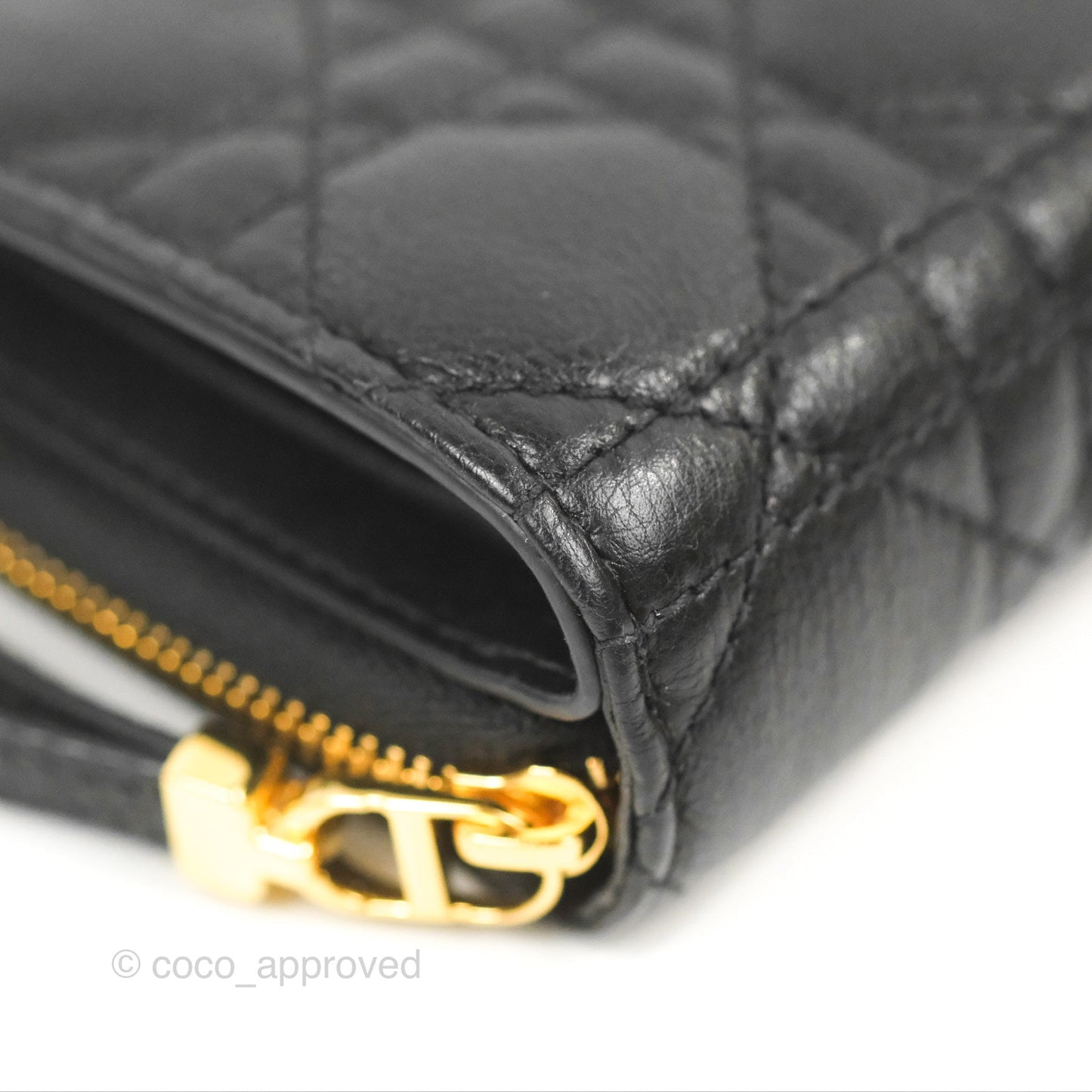 Dior Caro Scarlet Zipped Wallet Black Supple Cannage Calfskin