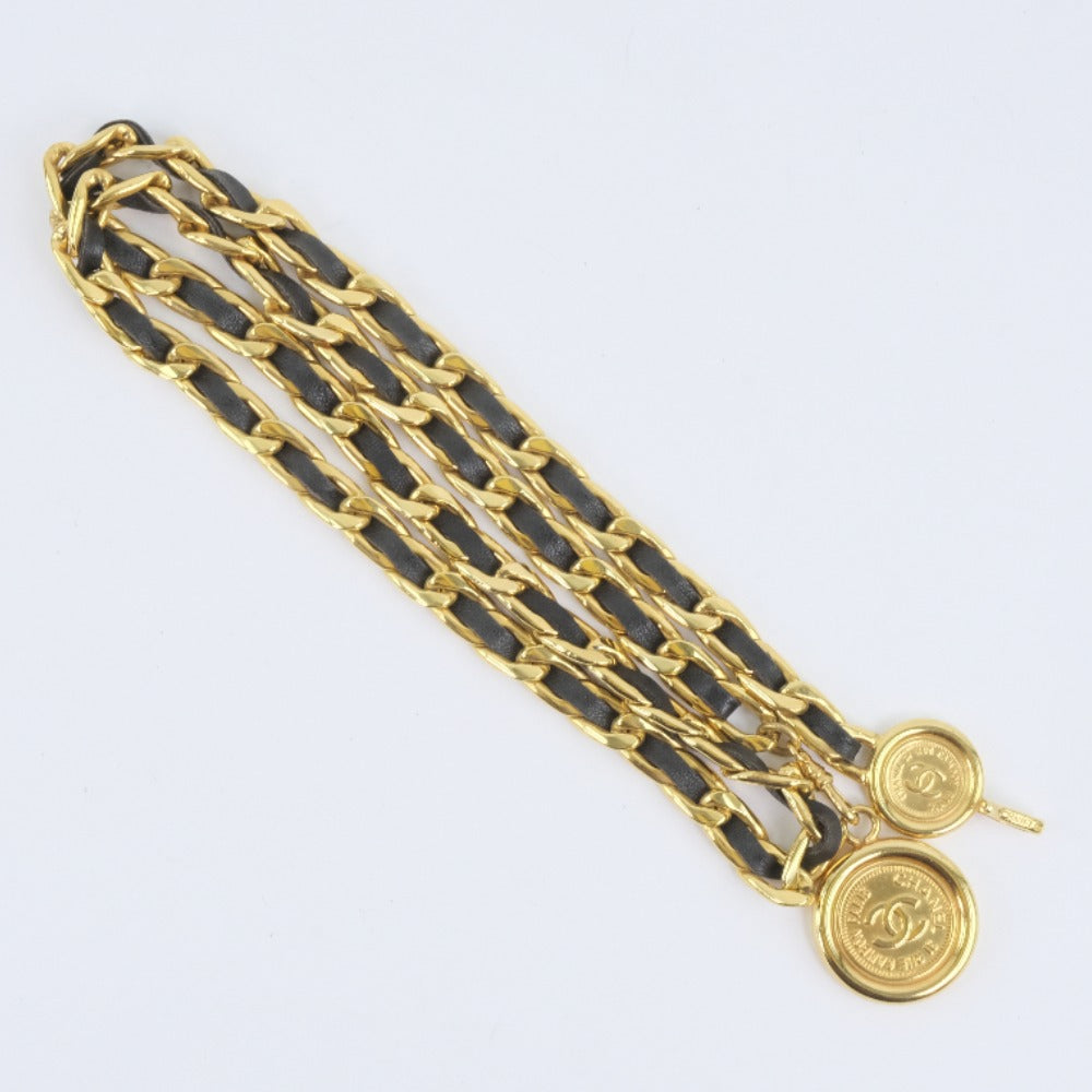 CHANEL belt Leather, Plated Gold black Chain belt Women Used