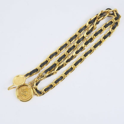 CHANEL belt Leather, Plated Gold black Chain belt Women Used