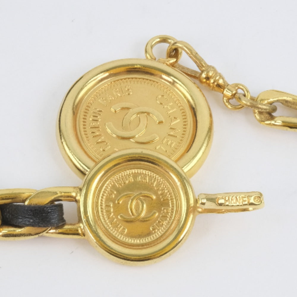CHANEL belt Leather, Plated Gold black Chain belt Women Used