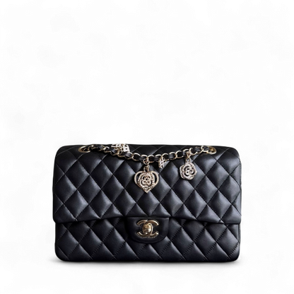 Chanel Classic Flap Medium - Special Valentine Edition 25CM Quilted Lambskin Black Gold Hardware Series 19
