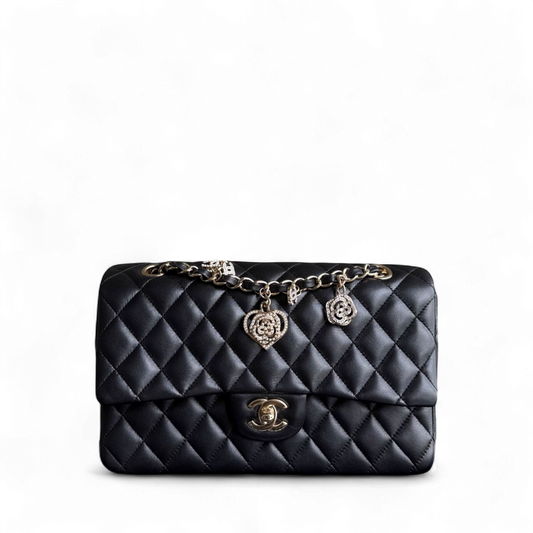 Chanel Classic Flap Medium - Special Valentine Edition 25CM Quilted Lambskin Black Gold Hardware Series 19