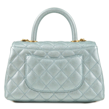 CHANEL Matrasse Caviar Skin COCO Handle 2Way Bag Light Blue A92990