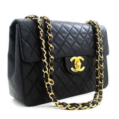 Chanel Classic Large " New Chain Shoulder Bag Black Lambskin
