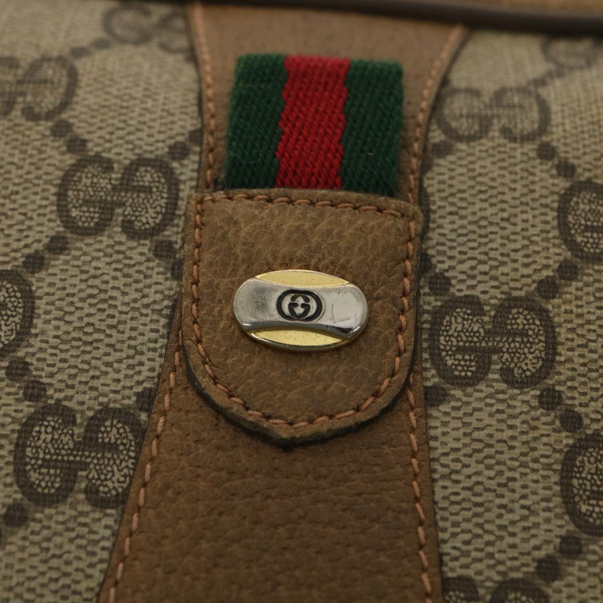 GUCCI Web Sherry Line GG Canvas Clutch Bag PVC Leather Beige Green 89  36428