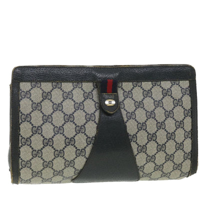 GUCCI Sherry Line GG Canvas Clutch Bag PVC Leather Navy Red 89  36432