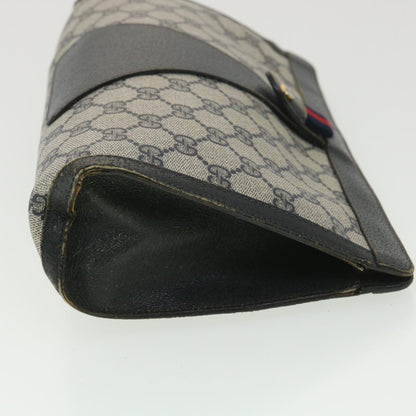 GUCCI Sherry Line GG Canvas Clutch Bag PVC Leather Navy Red 89  36432