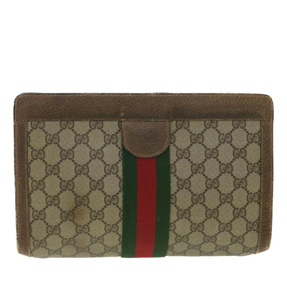 GUCCI Web Sherry Line GG Canvas Clutch Bag PVC Leather Beige Green 89  36433