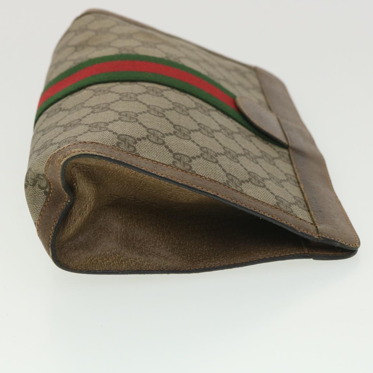 GUCCI Web Sherry Line GG Canvas Clutch Bag PVC Leather Beige Green 89  36433