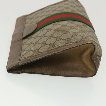 GUCCI Web Sherry Line GG Canvas Clutch Bag PVC Leather Beige Green 89  36433