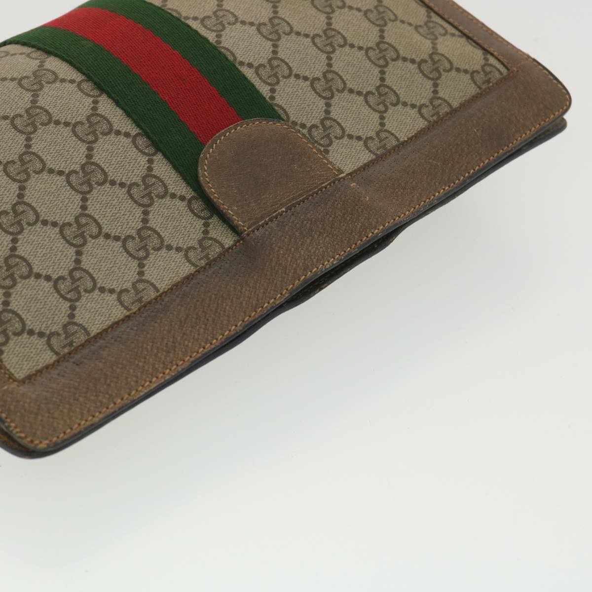 GUCCI Web Sherry Line GG Canvas Clutch Bag PVC Leather Beige Green 89  36433