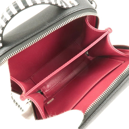 CHANEL CC Filigree Caviar Skin Vanity Case 2Way Bag Stripe A93342