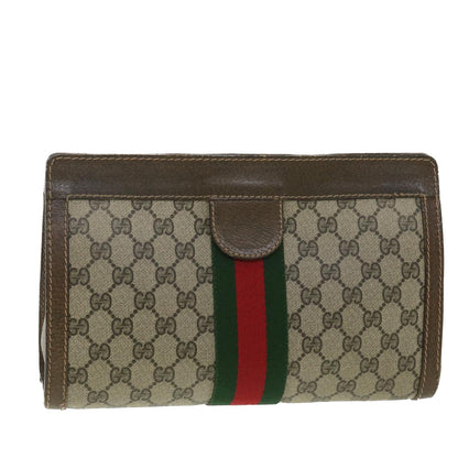 GUCCI GG Canvas Web Sherry Line Clutch Bag Beige Red Green 010.378  36471