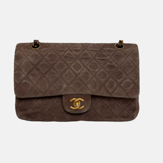 Chanel Classic Flap Vintage Medium Brown Suede Leather with 24k Gold HW, 1991-1994