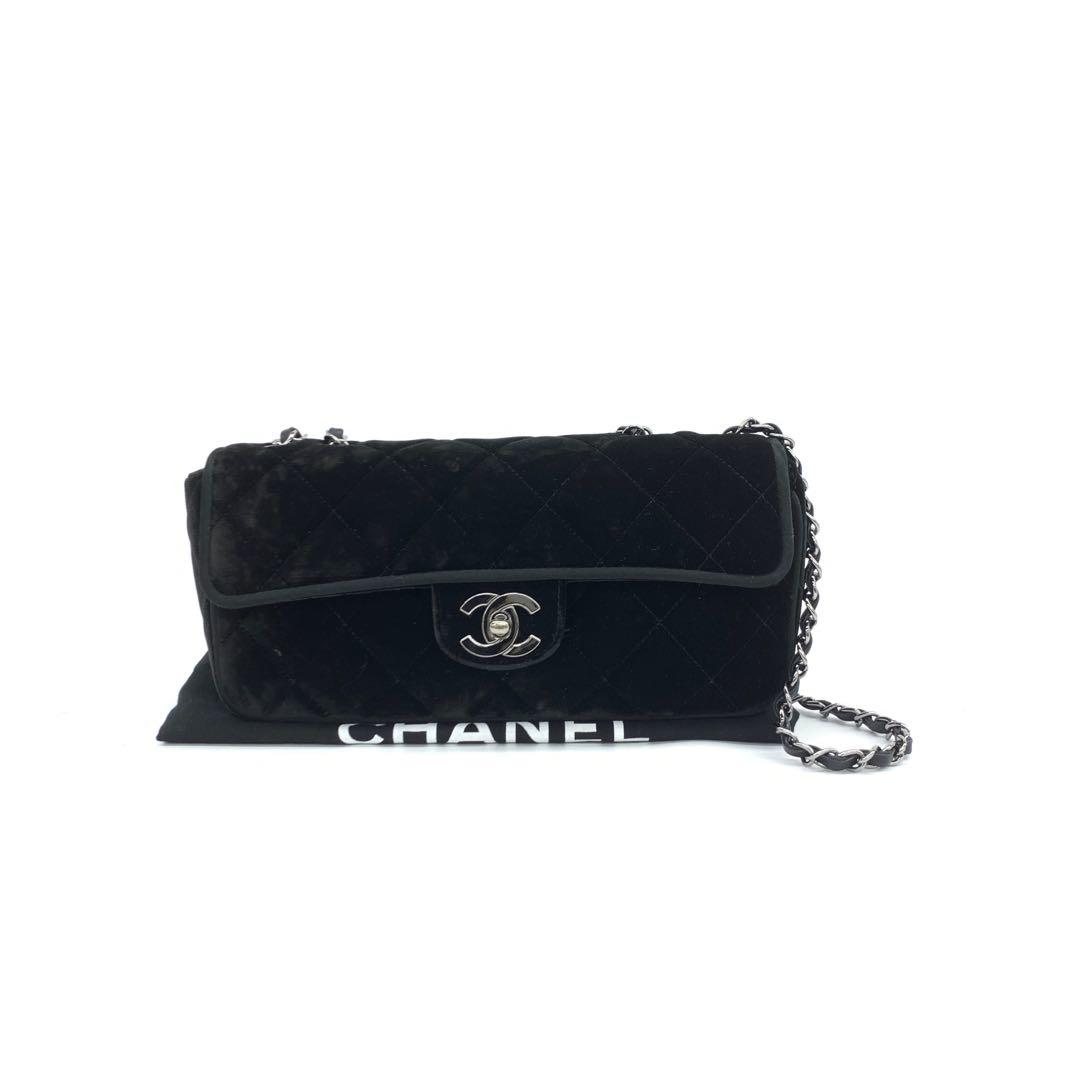 Chanel Baguette Flap Black Velvet Double Strap Silver Hardware 2005-2006