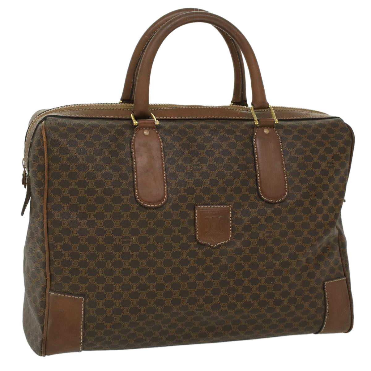Celine Macadam Canvas Boston Bag PVC Leather Brown  36617