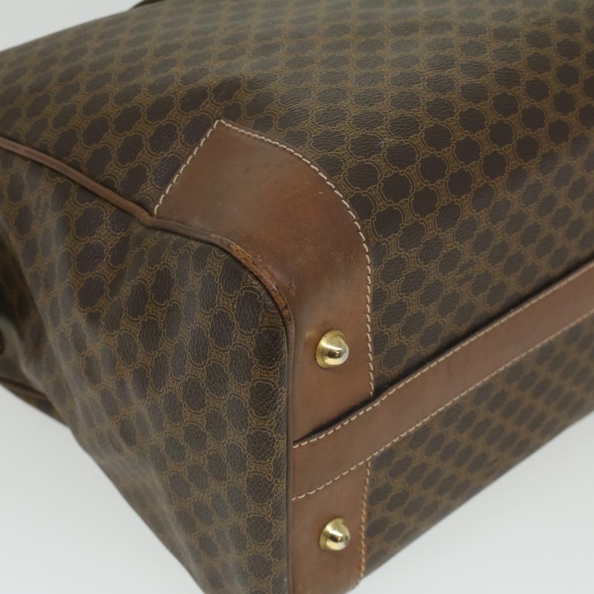 Celine Macadam Canvas Boston Bag PVC Leather Brown  36617