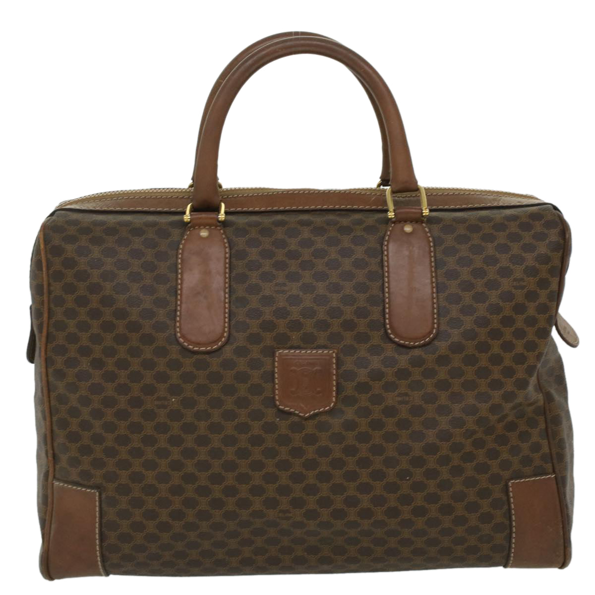 Celine Macadam Canvas Boston Bag PVC Leather Brown  36617