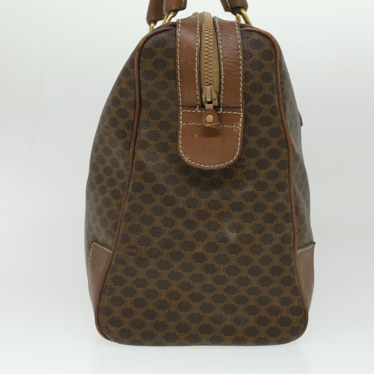 Celine Macadam Canvas Boston Bag PVC Leather Brown  36617