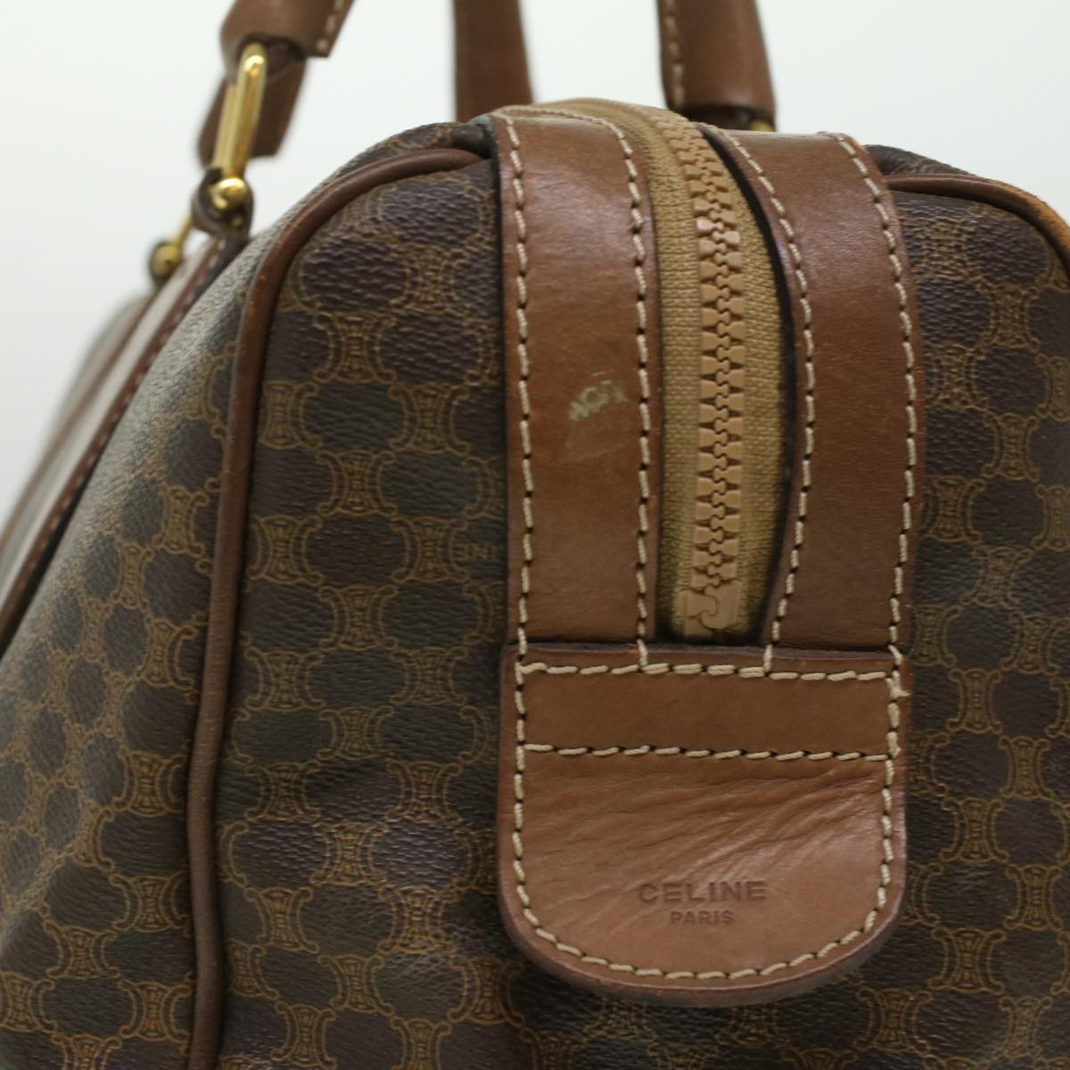 Celine Macadam Canvas Boston Bag PVC Leather Brown  36617