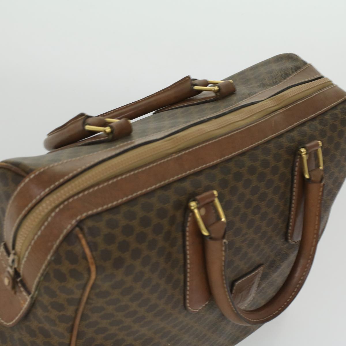 Celine Macadam Canvas Boston Bag PVC Leather Brown  36617