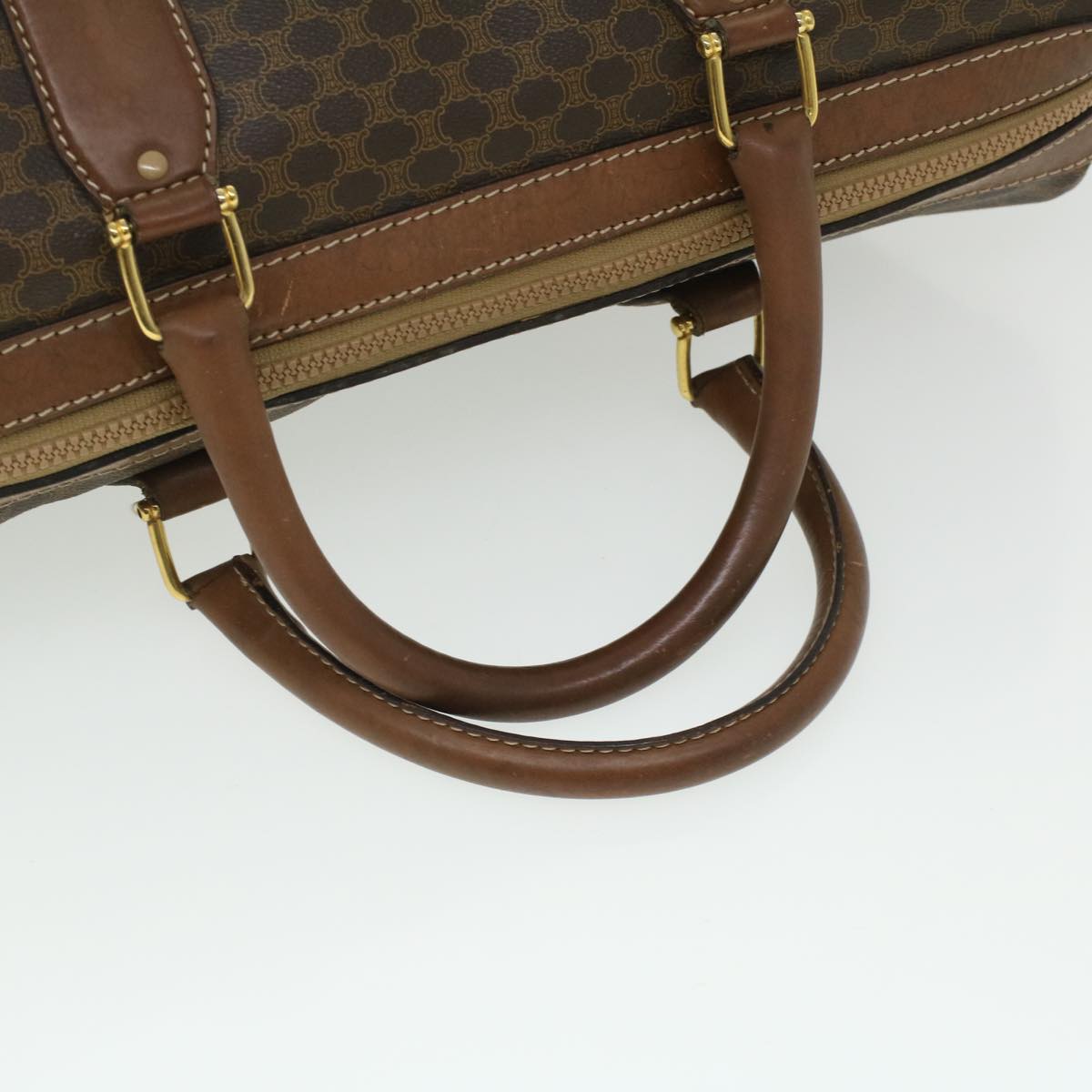 Celine Macadam Canvas Boston Bag PVC Leather Brown  36617