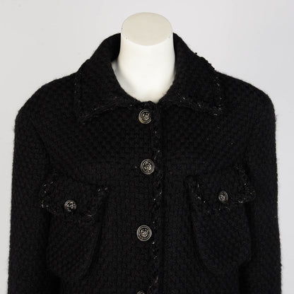Chanel Black Wool Boucle Braided Trim Coat FR 50