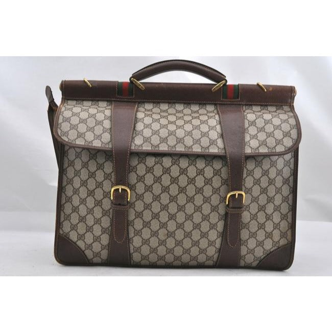 Gucci Tote W Guccissima Print Sherry Line XL Overnight Satchel Wide Stripe Brown G Logo