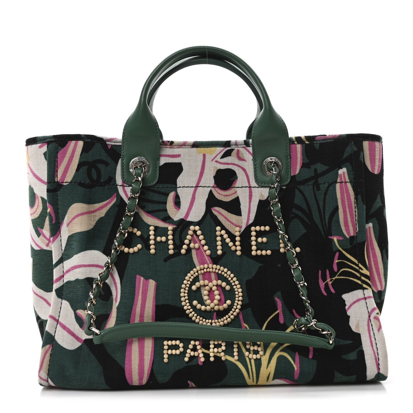 Velvet Calfskin Beaded Small Deauville Tote Pink Green Black