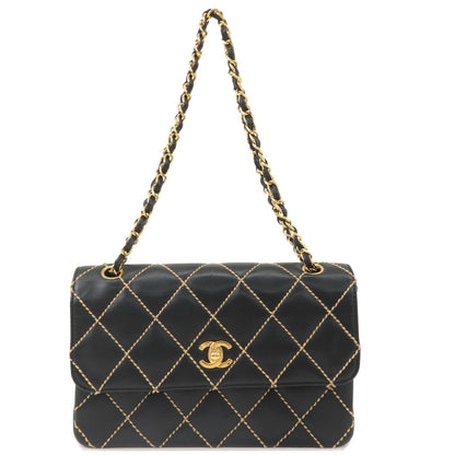 CHANEL Wild Stitch Matelasse Lamb Skin Chain Shoulder Bag A14687