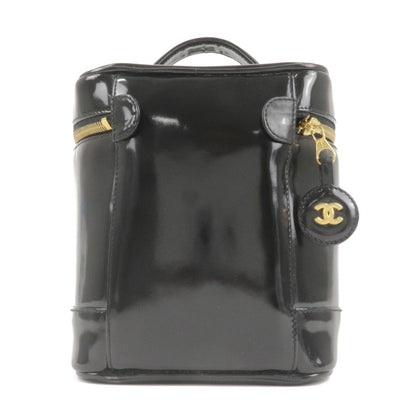 CHANEL Enamel Vanity Bag Hand Bag Cosmetic Bag Black A01998