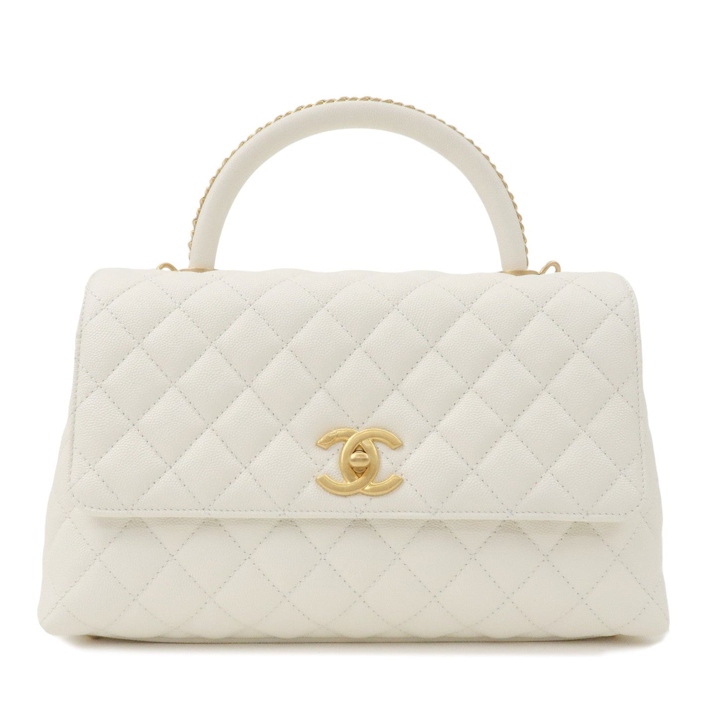 CHANEL Matelasse Caviar Skin COCO Handle 28 2Way Bag White A92991