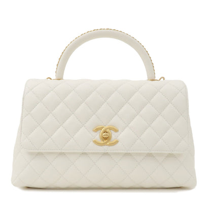 CHANEL Matelasse Caviar Skin COCO Handle 28 2Way Bag White A92991