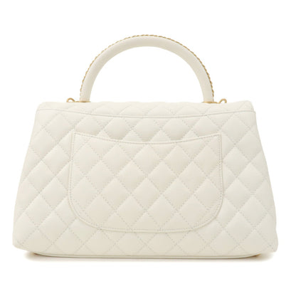 CHANEL Matelasse Caviar Skin COCO Handle 28 2Way Bag White A92991