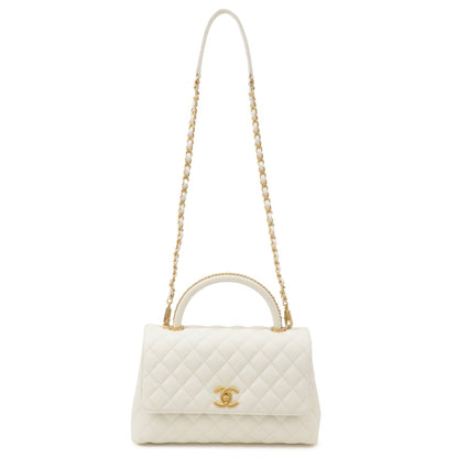 CHANEL Matelasse Caviar Skin COCO Handle 28 2Way Bag White A92991