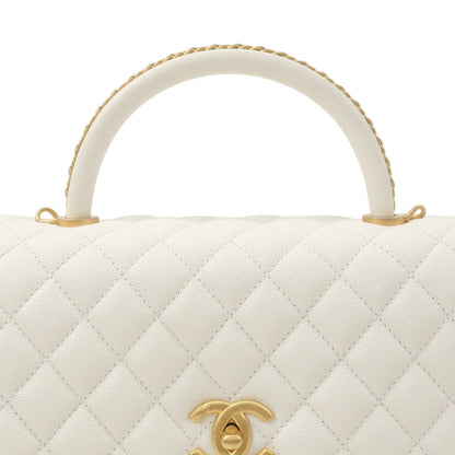 CHANEL Matelasse Caviar Skin COCO Handle 28 2Way Bag White A92991
