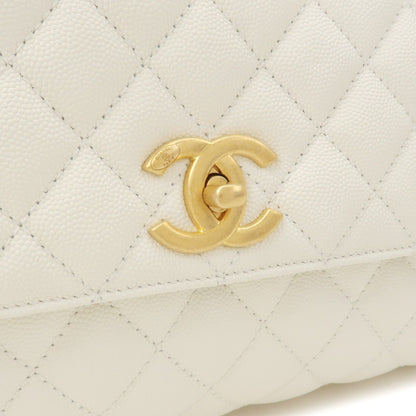 CHANEL Matelasse Caviar Skin COCO Handle 28 2Way Bag White A92991