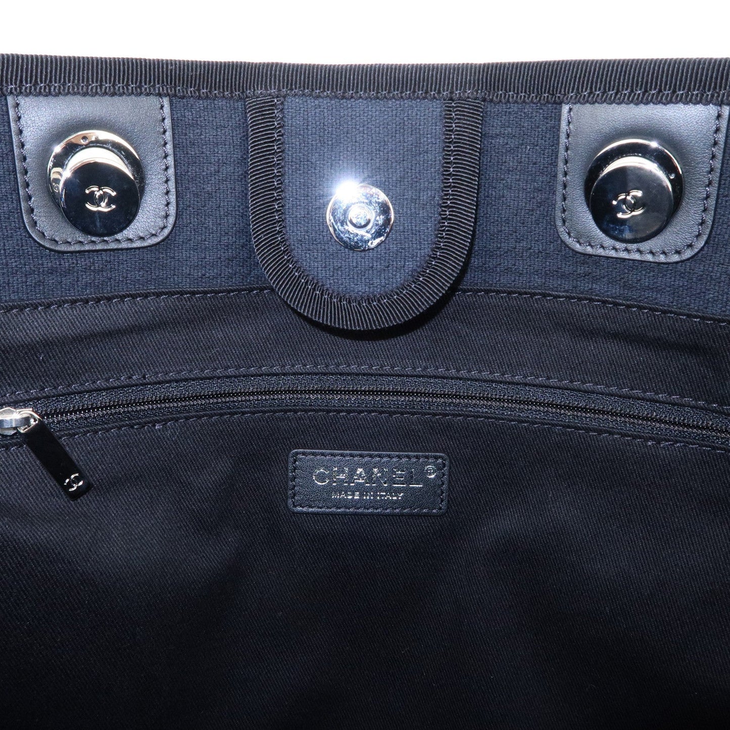 CHANEL Deauville Canvas Leather Chain Tote Bag Black A67001