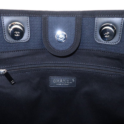 CHANEL Deauville Canvas Leather Chain Tote Bag Black A67001