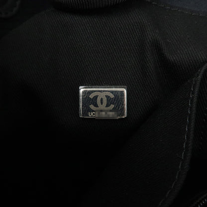 CHANEL Deauville Canvas Leather Chain Tote Bag Black A67001