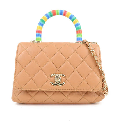 CHANEL COCO Handle Matrasse Caviar Skin XXS 2Way Bag Brown AS2215